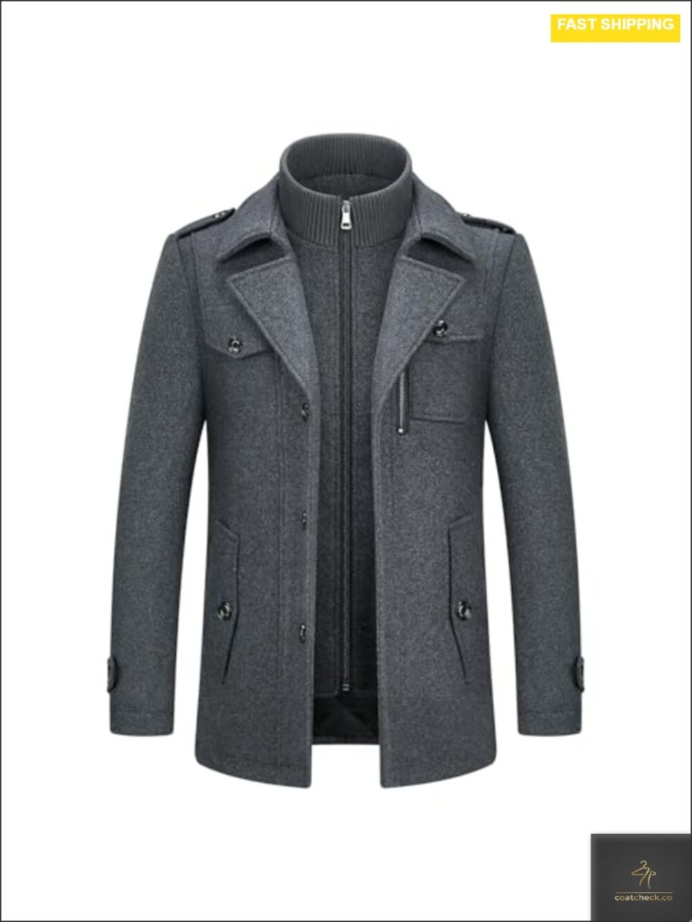 Men's Wool Blend Peacoat Single Breasted Winter Coat Notch Collar